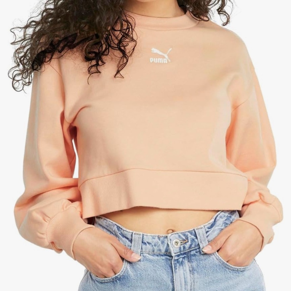 PUMA Classics Puff Sleeve Crew Neck Sweatshirt Womens Large Casual activewear